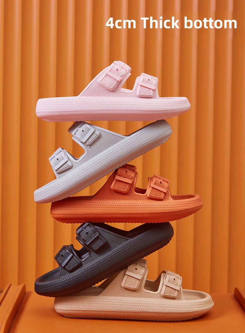 Buckle Thick Platform Cloud Slippers Women Fashion Soft Sole Pillow Slides Sandals Woman 2023 Summer Non Slip Beach Flip Flops