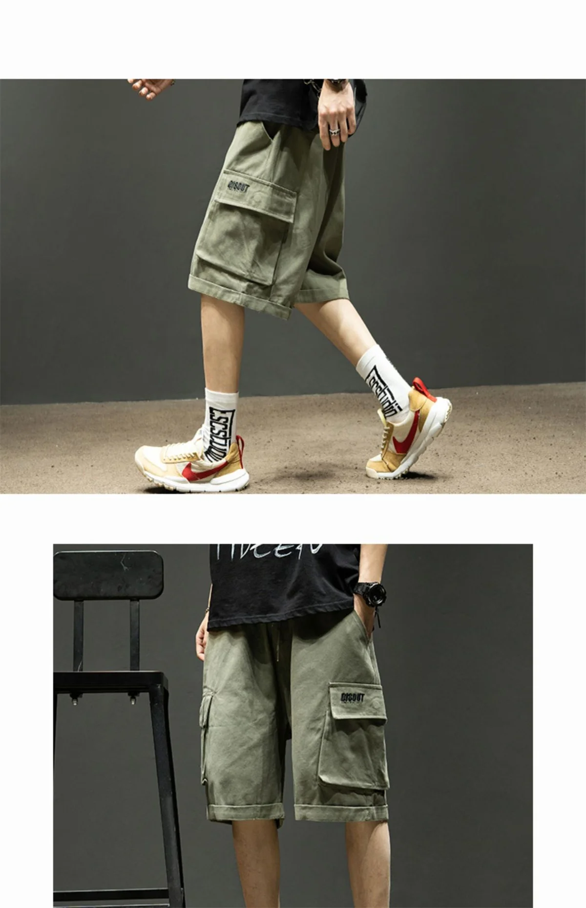 Black Hip Hop Cargo Shorts Men Summer Running High Street Loose Pants Streetwear White Casual Kahaki Shorts Boys Girl