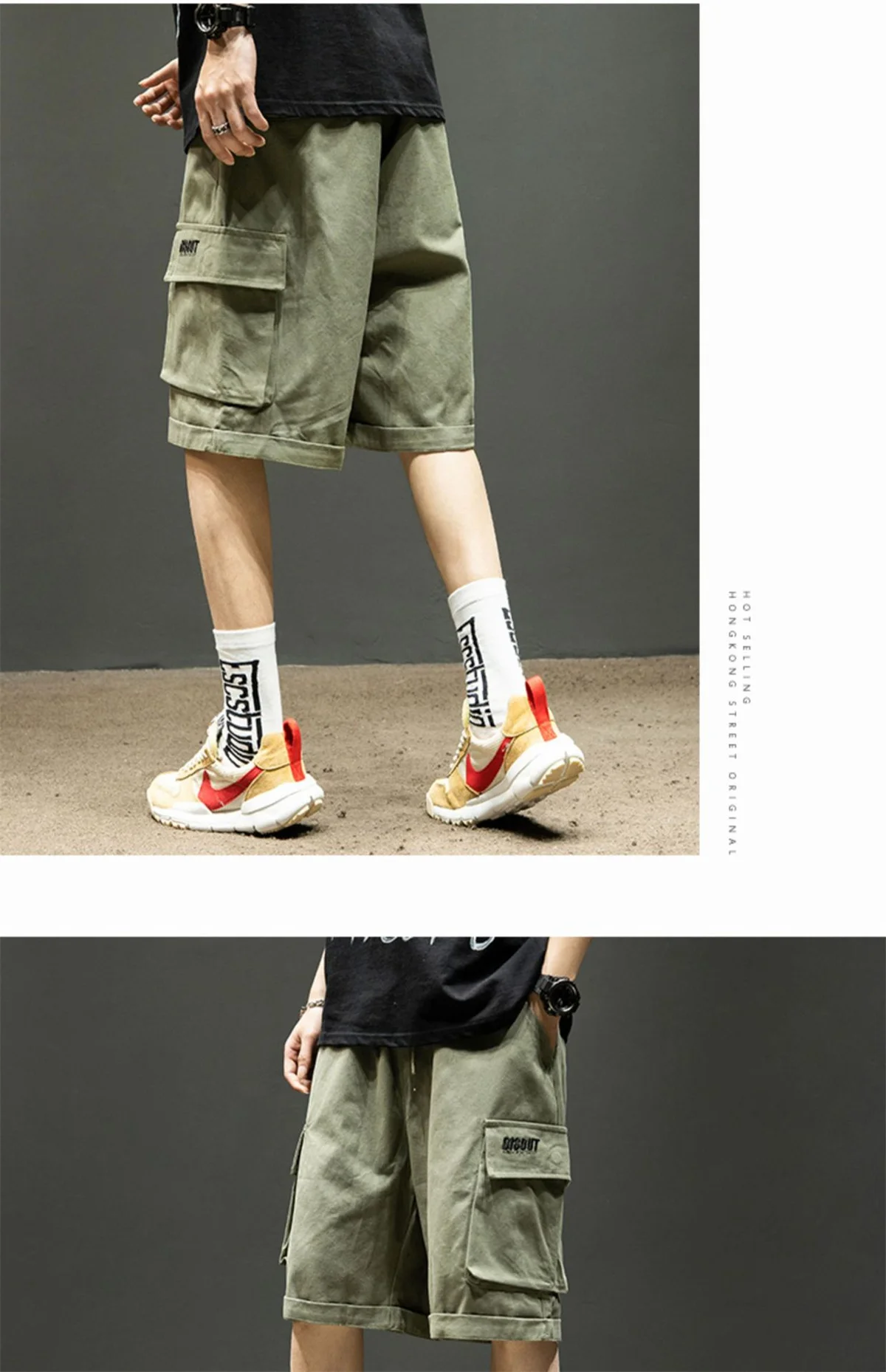 Black Hip Hop Cargo Shorts Men Summer Running High Street Loose Pants Streetwear White Casual Kahaki Shorts Boys Girl