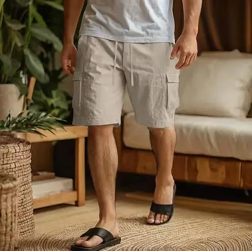Men's Cotton Linen Shorts, Summer Lightweight Breathable Casual Beach Shorts, Basic Solid Color, Drawstring Elastic Waist