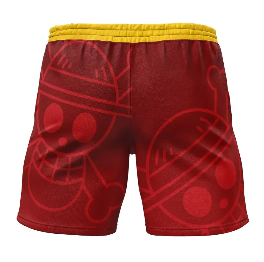 One Piece Luffy Straw Hat Pirates Shorts, Red Yellow Casual Anime Skull Logo Quick-Dry Athletic Bottoms Man's summer beach pants