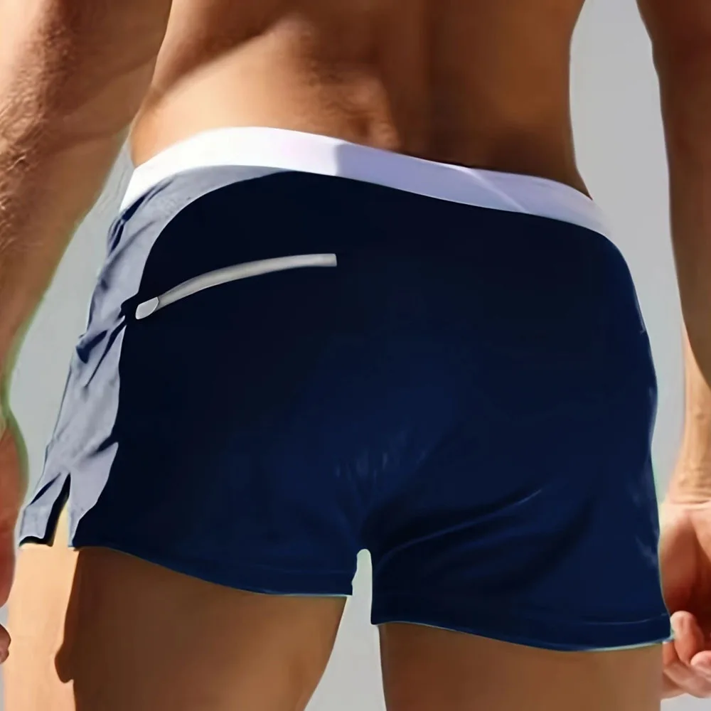 2025 quick-drying men's boxer swimming trunks zipper tether loose tight swimming beach swimming trunks spot E9J16