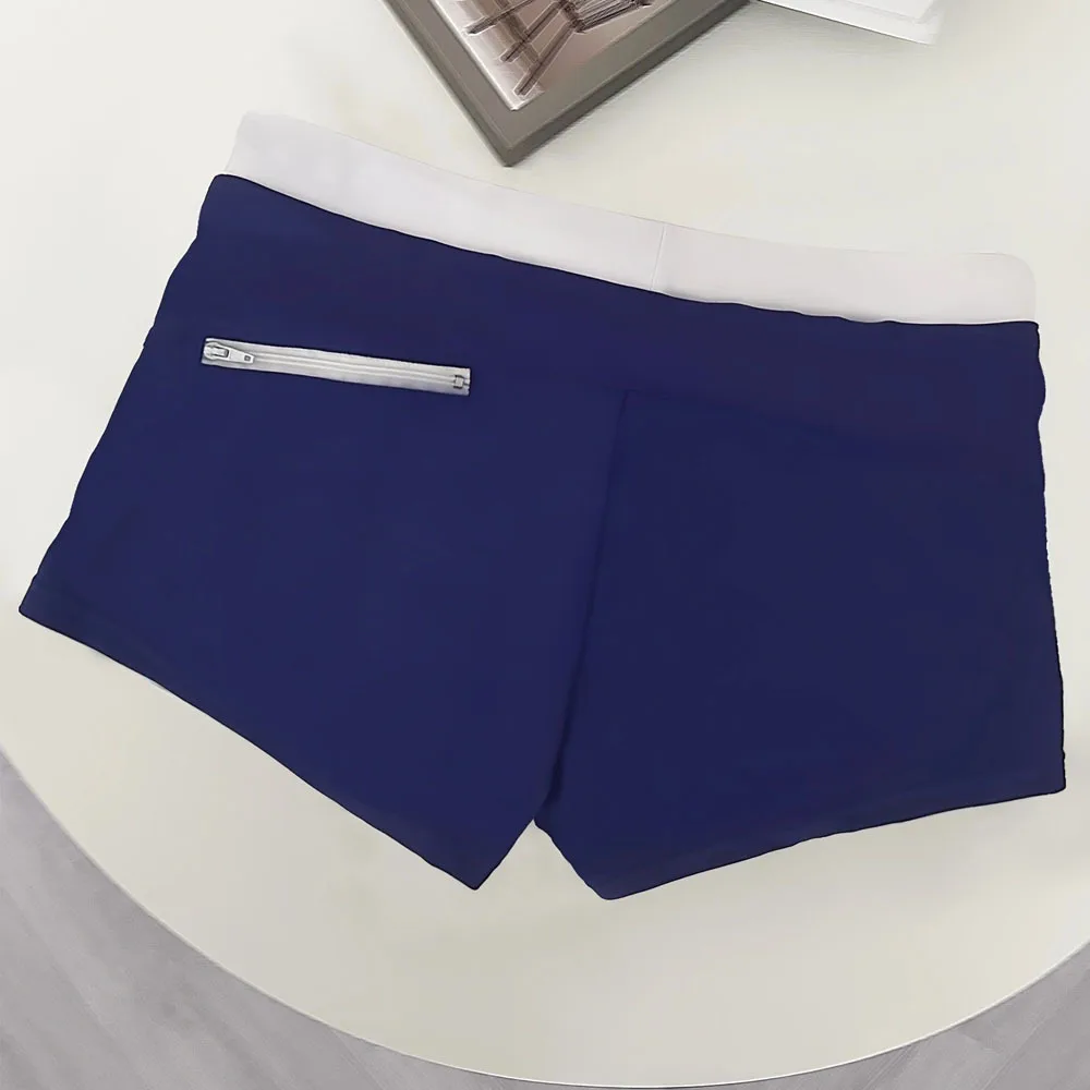 2025 quick-drying men's boxer swimming trunks zipper tether loose tight swimming beach swimming trunks spot E9J16