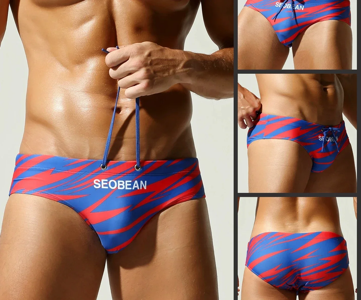 2026New men's swimming trunks training youth seaside beach swimming trunks low waist lace-up 26090