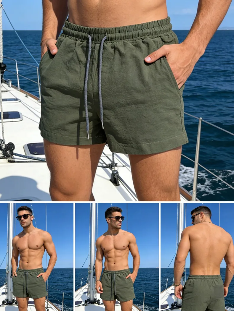 FGKKS Men Shorts Fashion New Basic Beach Solid Color Board Shorts Male Bermuda Casual Pure Cotton Comfortable