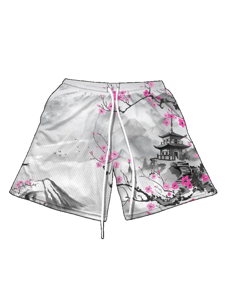Cherry Blossom 3D Printed Men's Quick-Drying Breathable Shorts - Summer Sports and Leisure Shorts - Beach Shorts