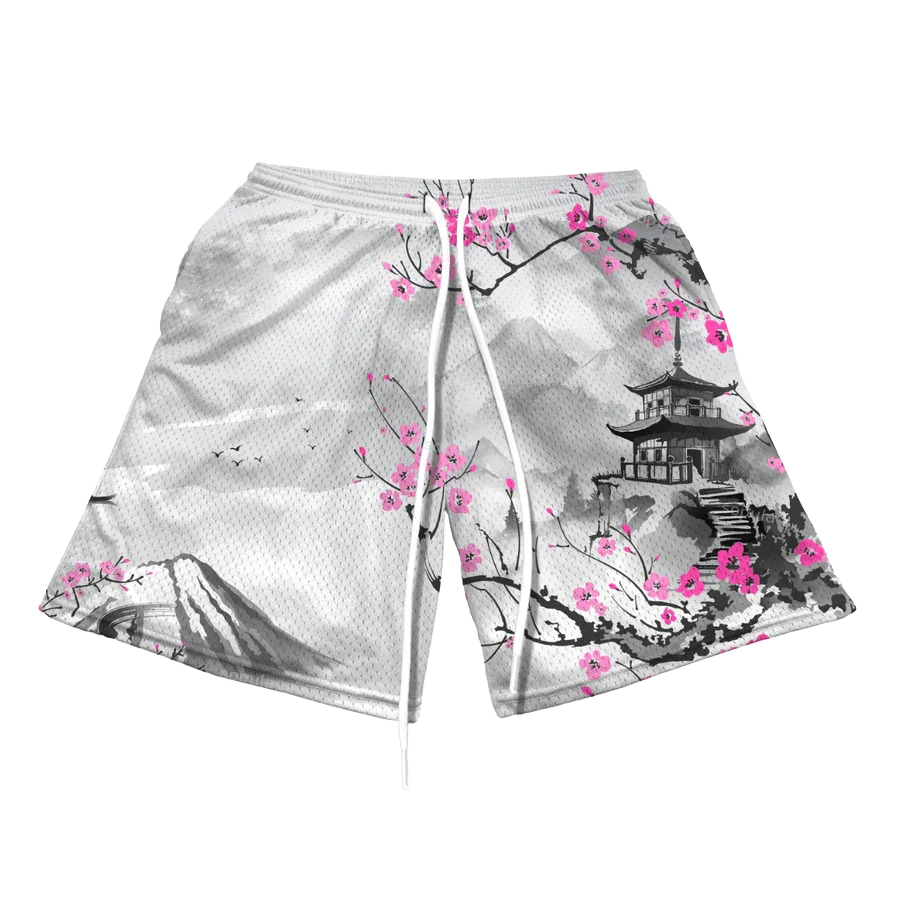 Cherry Blossom 3D Printed Men's Quick-Drying Breathable Shorts - Summer Sports and Leisure Shorts - Beach Shorts