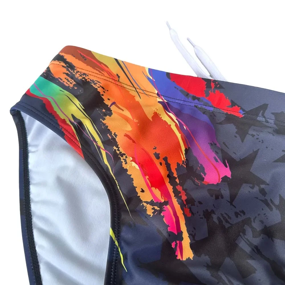 2026Professional swimming trunks youth training men's swimming trunks fashion printed European and American briefs 10062