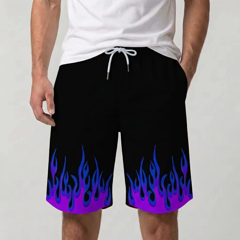 Men's Casual Sports Shorts with a Flame 3D Pattern Outdoor Breathable and Quick-Drying Beach Shorts Suitable for Summer Swimming
