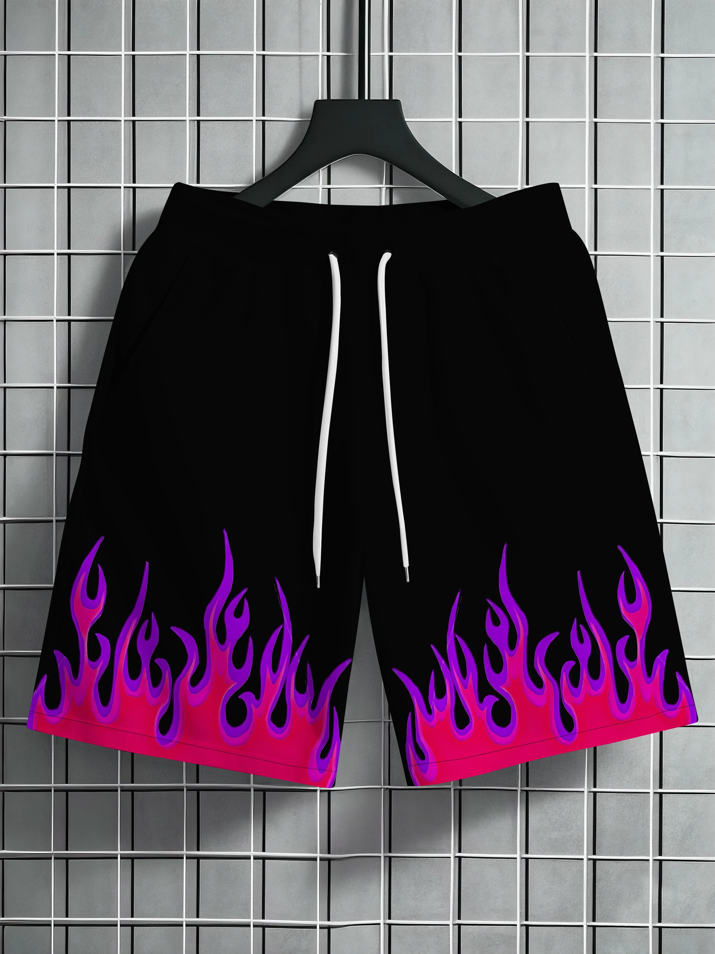Men's Casual Sports Shorts with a Flame 3D Pattern Outdoor Breathable and Quick-Drying Beach Shorts Suitable for Summer Swimming