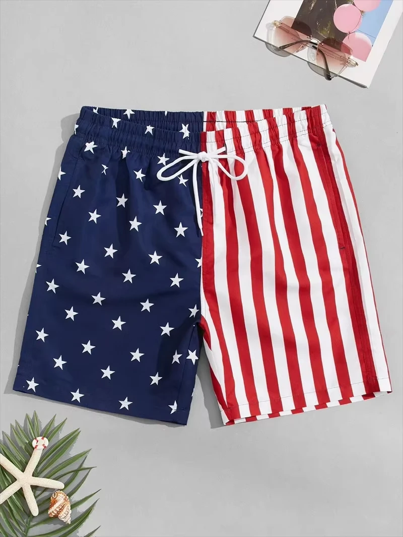 Hot Selling Top 3D National Flag Printed Beach Shorts, Unisex Short Pants, Summer Swim Trunks for Vacation & Seaside Activities
