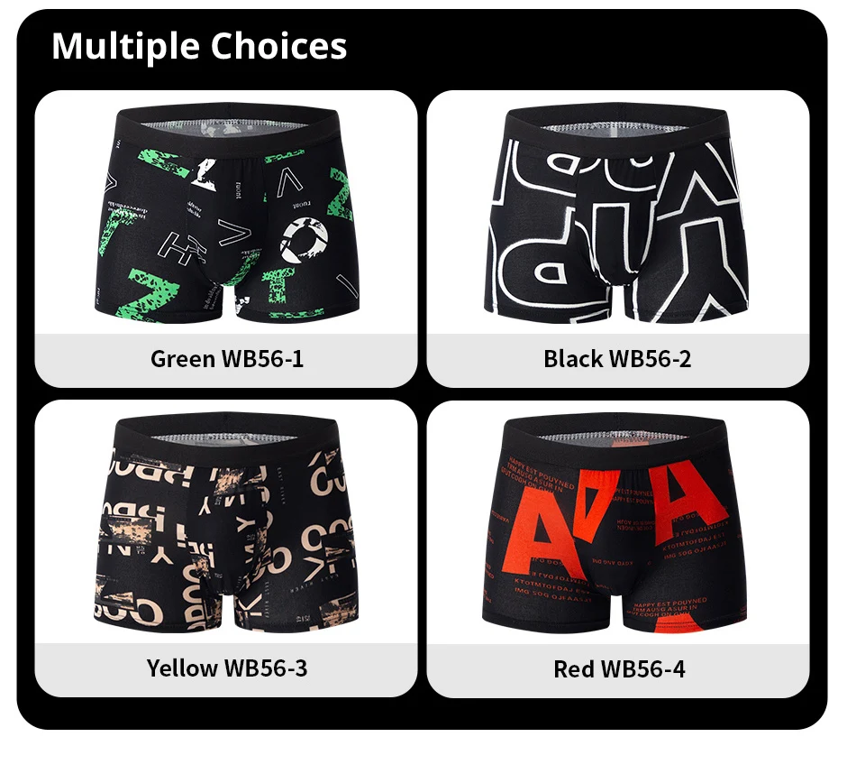 4-Piece Men's Printed Letter Underwear Beach Shorts Comfortable Breathable Teenagers Plus Size Underwear Up to 6XL.