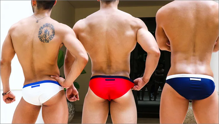 Men's color matching printed triangle swimming trunks fashion catwalk beach triangle swimming trunks hot spring pants men UXHG3