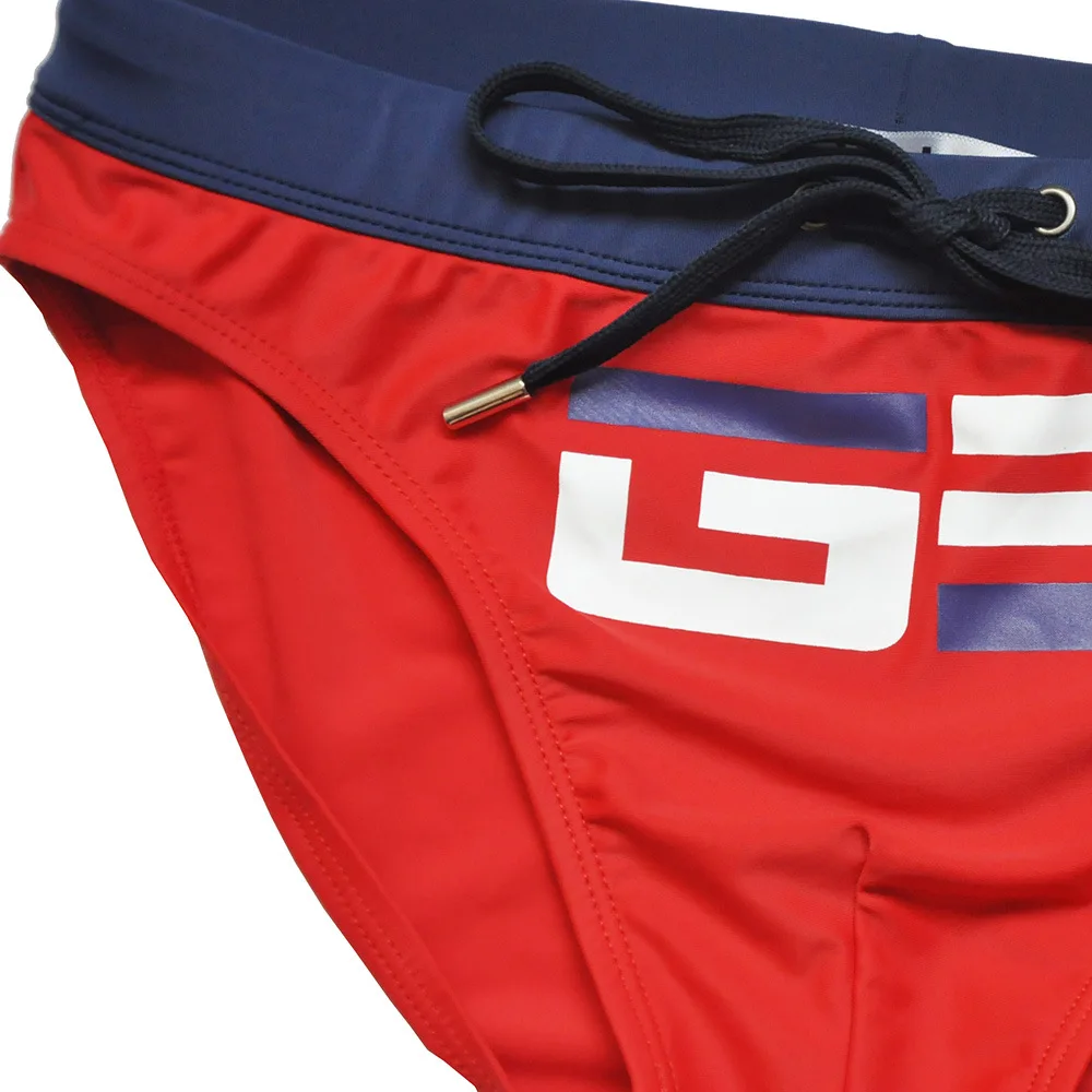 Men's color matching printed triangle swimming trunks fashion catwalk beach triangle swimming trunks hot spring pants men UXHG3