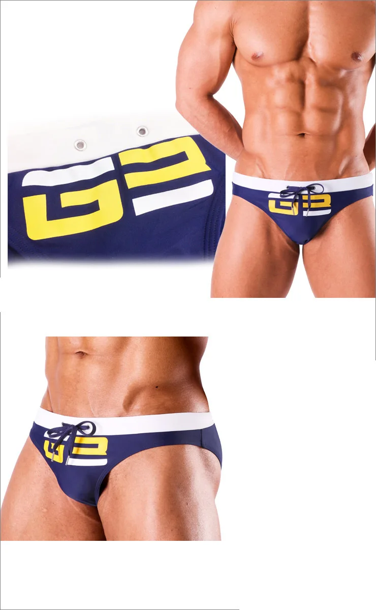 Men's color matching printed triangle swimming trunks fashion catwalk beach triangle swimming trunks hot spring pants men UXHG3
