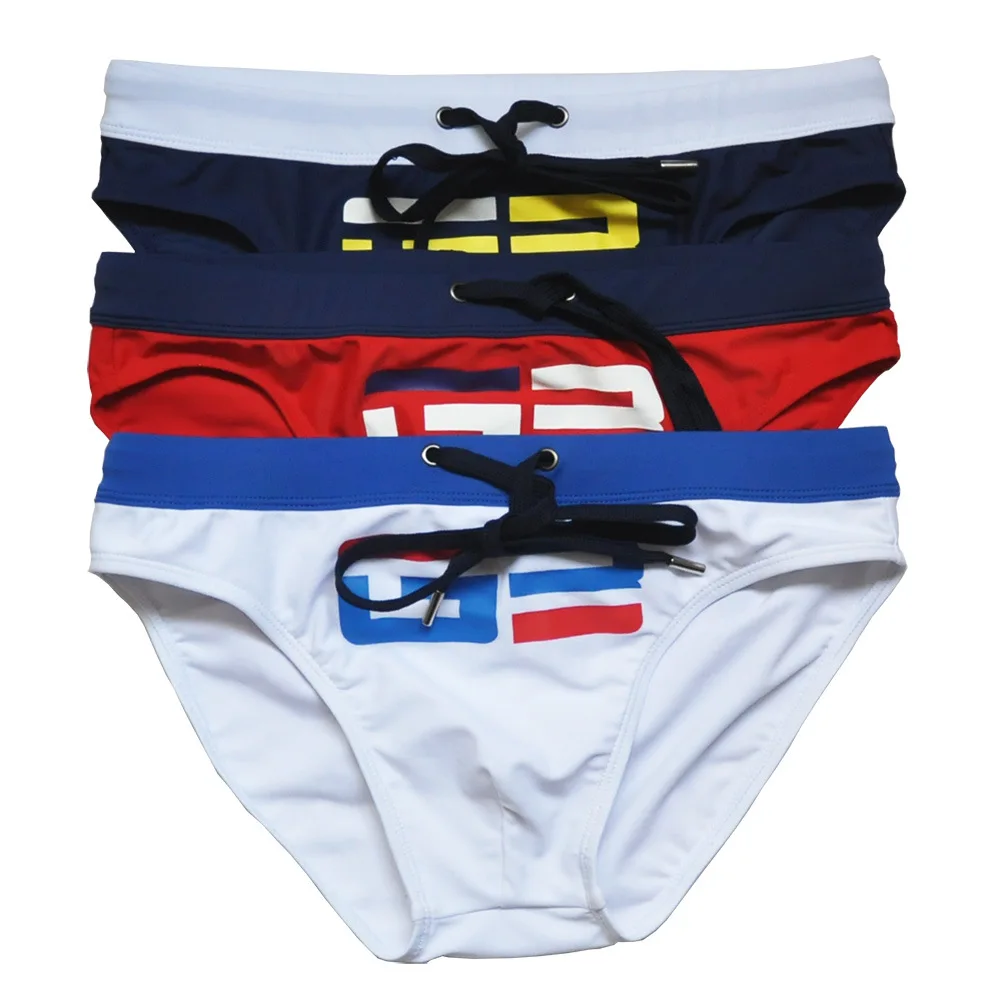 Men's color matching printed triangle swimming trunks fashion catwalk beach triangle swimming trunks hot spring pants men UXHG3