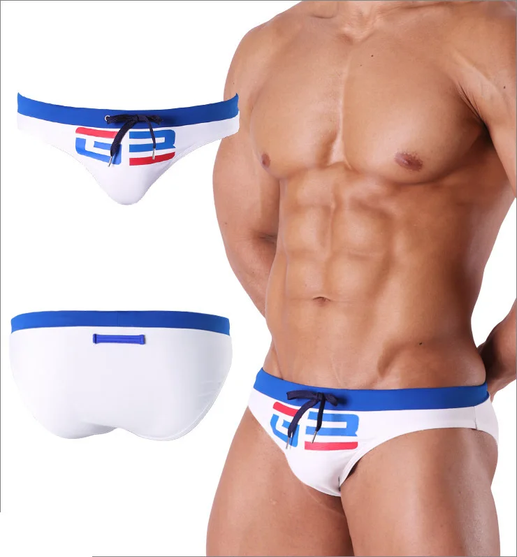 Men's color matching printed triangle swimming trunks fashion catwalk beach triangle swimming trunks hot spring pants men UXHG3