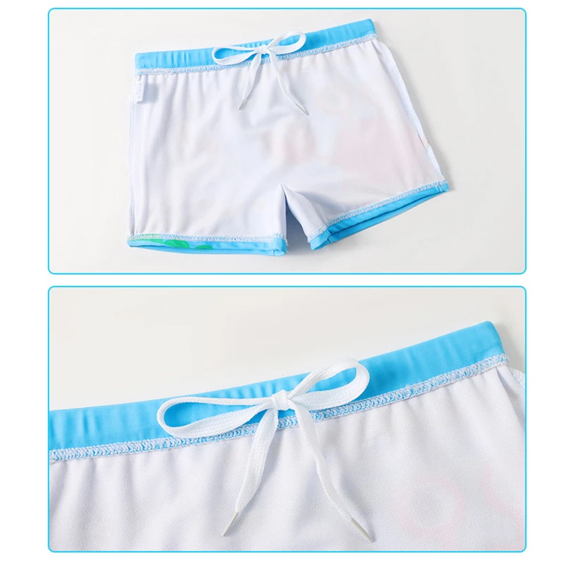 Summer Boys Swim Trunks Set with Hat 2pcs Set Blue Crab Cartoon Print for Children's Boy's Swimwear Kids Bathing Suit 2-12 Years