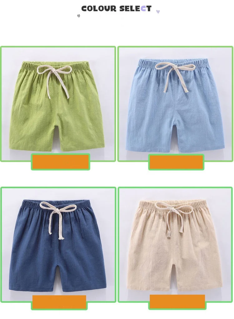 2-10Y Children's Shorts For Boys Girls Cotton Linen Summer Thin Breathable Elastic Waist Beach Sport Short Pants Loose Kids Pant
