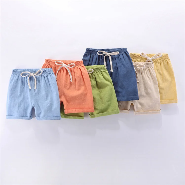 2-10Y Children's Shorts For Boys Girls Cotton Linen Summer Thin Breathable Elastic Waist Beach Sport Short Pants Loose Kids Pant