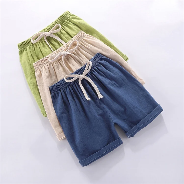 2-10Y Children's Shorts For Boys Girls Cotton Linen Summer Thin Breathable Elastic Waist Beach Sport Short Pants Loose Kids Pant