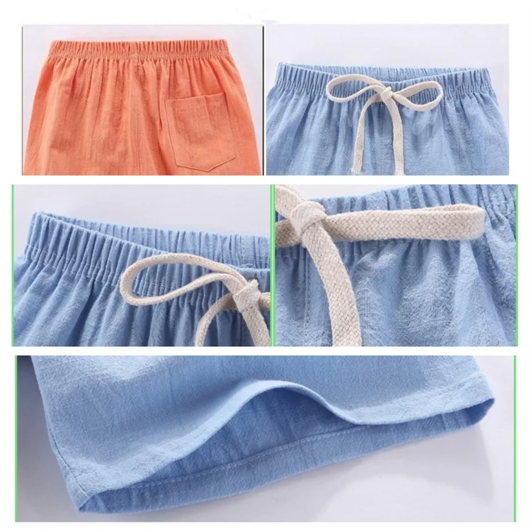 2-10Y Children's Shorts For Boys Girls Cotton Linen Summer Thin Breathable Elastic Waist Beach Sport Short Pants Loose Kids Pant