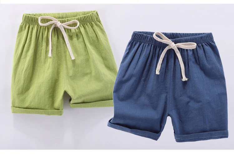 2-10Y Children's Shorts For Boys Girls Cotton Linen Summer Thin Breathable Elastic Waist Beach Sport Short Pants Loose Kids Pant
