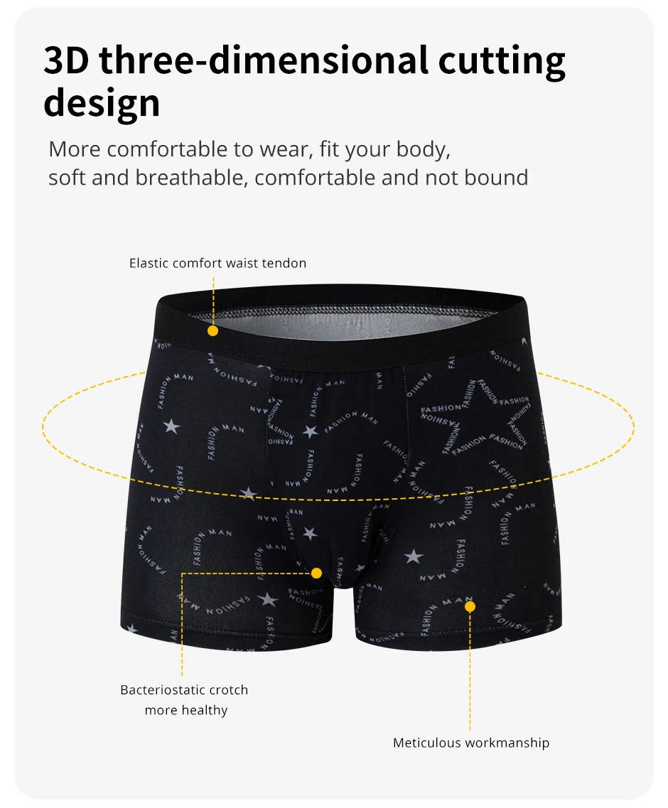 4 Pack European and American Size MEN'S Printed Fashion Boyshort Comfortable MEN'S Waist Plus Size Underwear Sexy Swimming Trunk