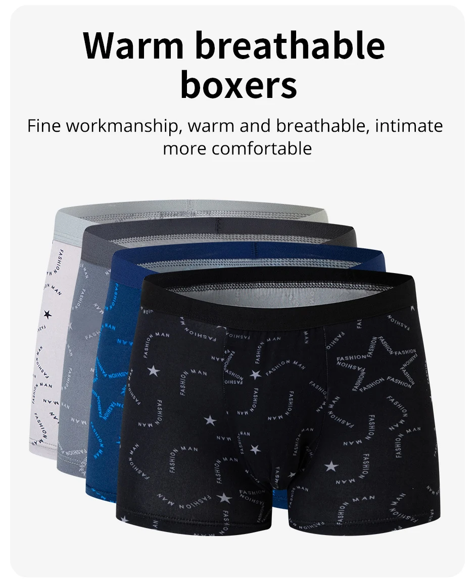 4 Pack European and American Size MEN'S Printed Fashion Boyshort Comfortable MEN'S Waist Plus Size Underwear Sexy Swimming Trunk