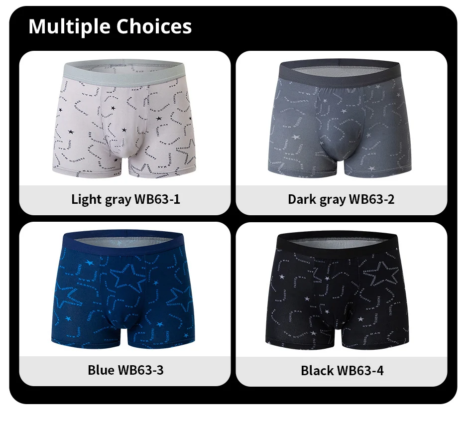 4 Pack European and American Size MEN'S Printed Fashion Boyshort Comfortable MEN'S Waist Plus Size Underwear Sexy Swimming Trunk