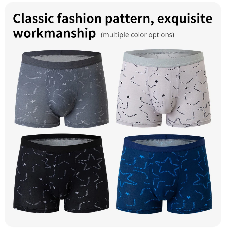 4 Pack European and American Size MEN'S Printed Fashion Boyshort Comfortable MEN'S Waist Plus Size Underwear Sexy Swimming Trunk