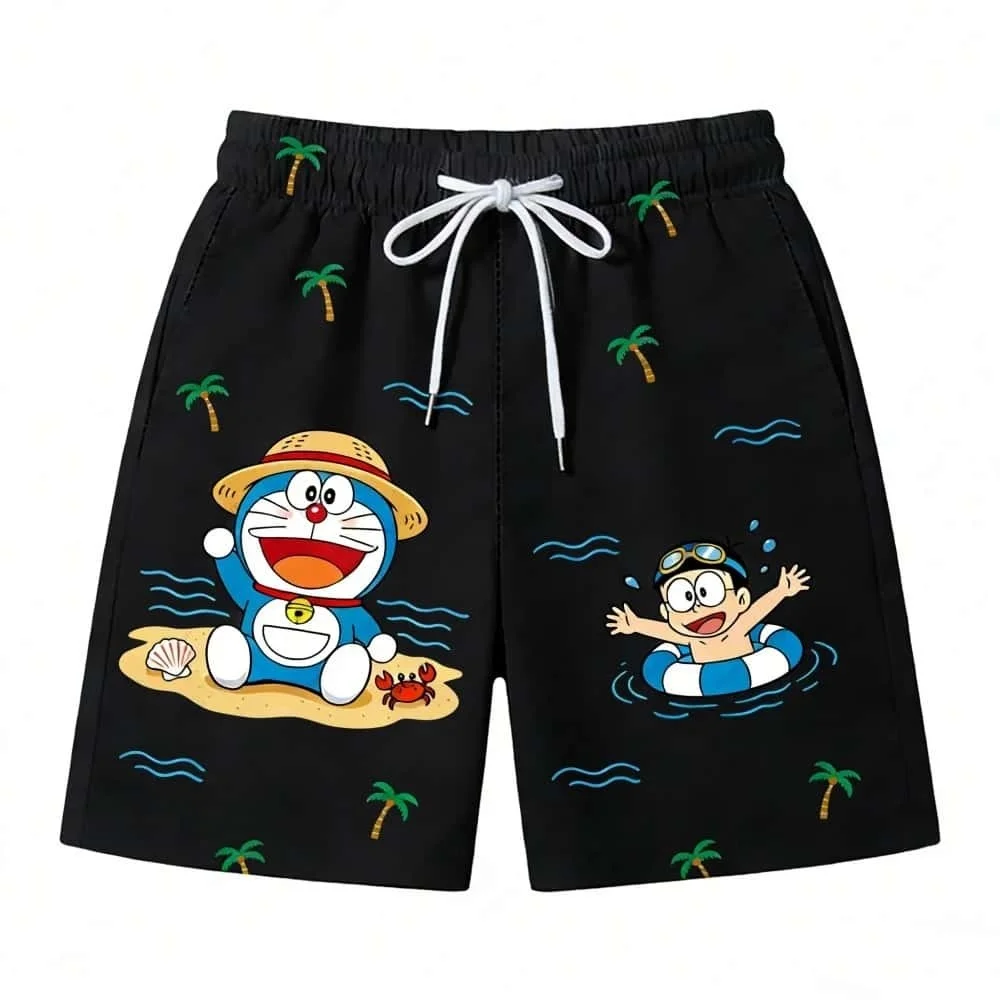 Doraemon Print Unisex Summer Quick Drying Beach Elastic Waist Casual Vacation Versatile Breathable Family Machingkids Shorts