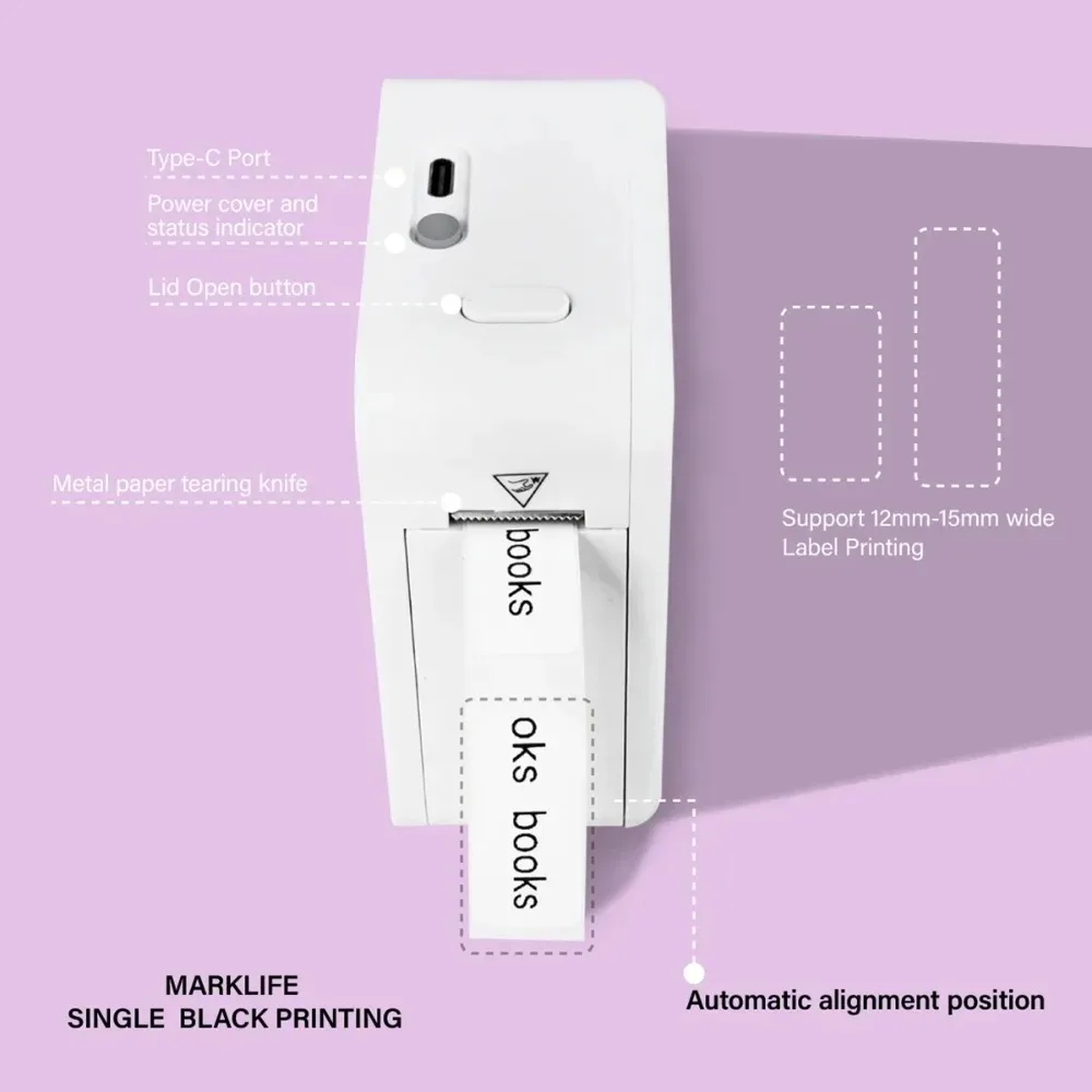 MarkLife P15 Mini Portable Thermal Printer Wireless Bluetooth-compatible Label Tag for Home Office Labeling Sticker Machine