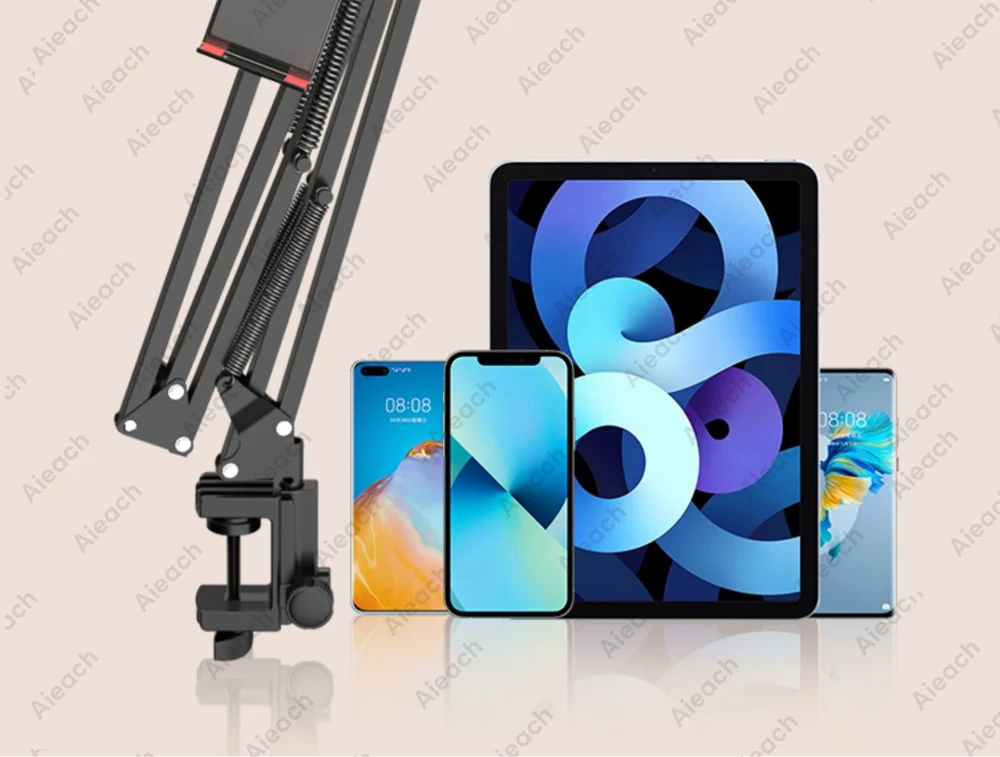 Adjustable Bed Tablet Stand for 4-12.9 Inches Mobile Phones Tablets Aluminum Arm Bed Desk Tablet Mount Support for iPad Mini