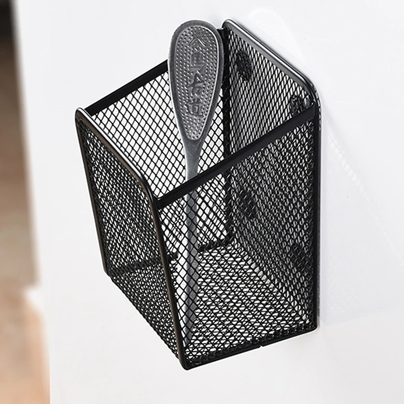 Magnetic Pencil Holder Stationery Storage Mesh Basket Desktop Pen Makeup Brush Container Kitchen Refrigerator Organizer