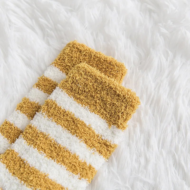 Socks Women Striped Fluffy Coral Velvet Thick Warm Winter Socks Girls Indoor Floor Towel Sock Breathable Woman Cute Soks Meias