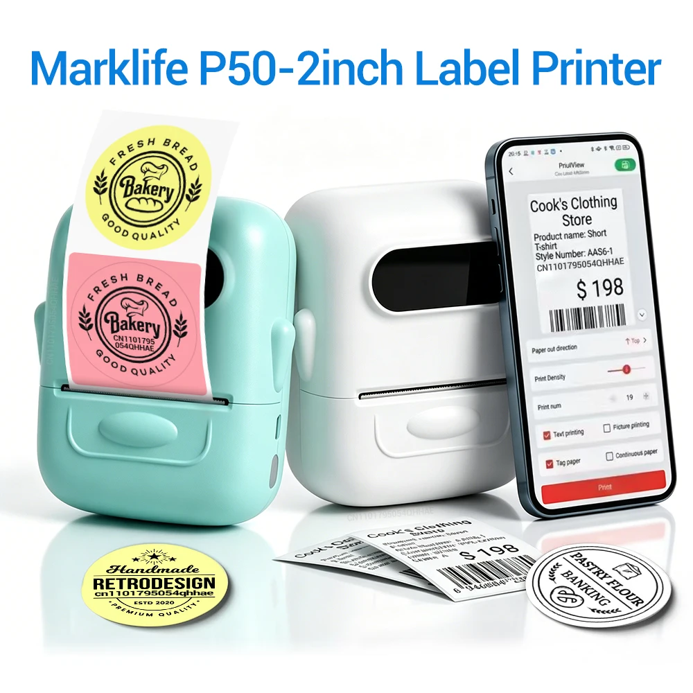 P50 Marklife 20-50mm Thermal Label Printer Protable Bluetooth Wireless Self-Adhesive Printer Tag Price Machine for Office School