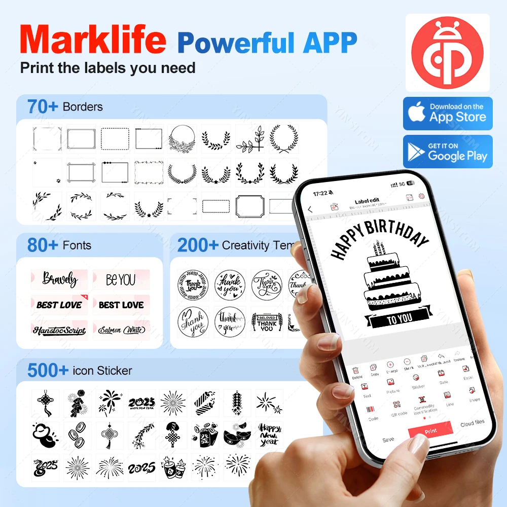 P50 Marklife 20-50mm Thermal Label Printer Protable Bluetooth Wireless Self-Adhesive Printer Tag Price Machine for Office School