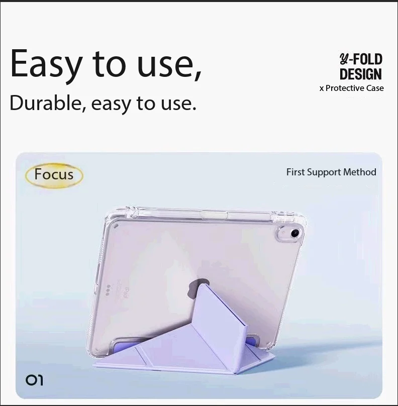 Solid Color Black Purple For iPad Case iPad Pro 11 12.9 13 M4 Air 4 5 6 7 10.9 Mini 7 6 Smart Y Folded Edge Case with Pen Holder
