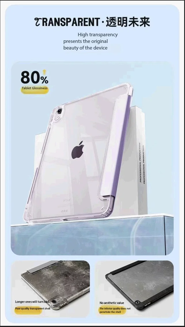 Solid Color Black Purple For iPad Case iPad Pro 11 12.9 13 M4 Air 4 5 6 7 10.9 Mini 7 6 Smart Y Folded Edge Case with Pen Holder