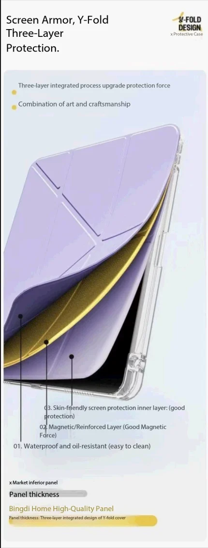 Solid Color Black Purple For iPad Case iPad Pro 11 12.9 13 M4 Air 4 5 6 7 10.9 Mini 7 6 Smart Y Folded Edge Case with Pen Holder