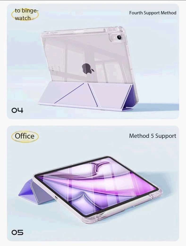 Solid Color Black Purple For iPad Case iPad Pro 11 12.9 13 M4 Air 4 5 6 7 10.9 Mini 7 6 Smart Y Folded Edge Case with Pen Holder