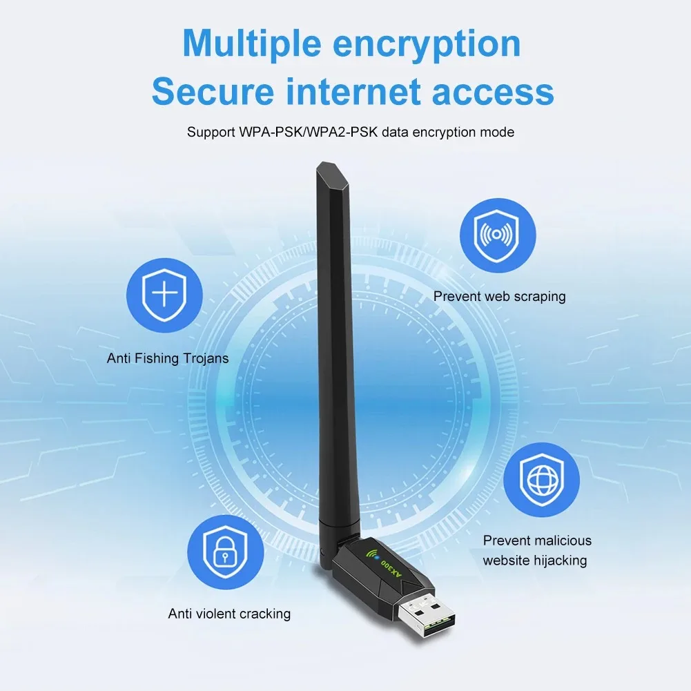 KEBIDUMEI USB WiFi Adapter WIFI6 AX900/AX300 802.11AX Wireless Network Card 2.4G 5G Bluetooth 5.4 Receiver 900Mbps For PC/Laptop