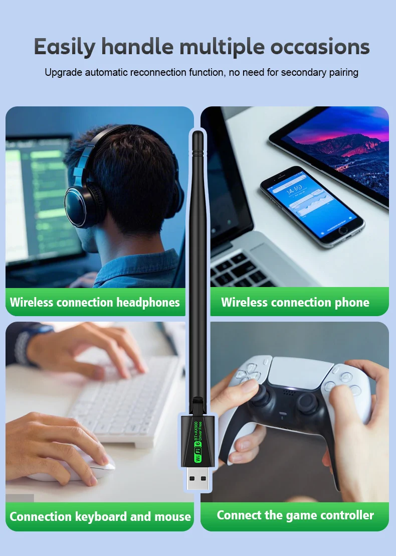 KEBIDUMEI USB WiFi Adapter WIFI6 AX900/AX300 802.11AX Wireless Network Card 2.4G 5G Bluetooth 5.4 Receiver 900Mbps For PC/Laptop