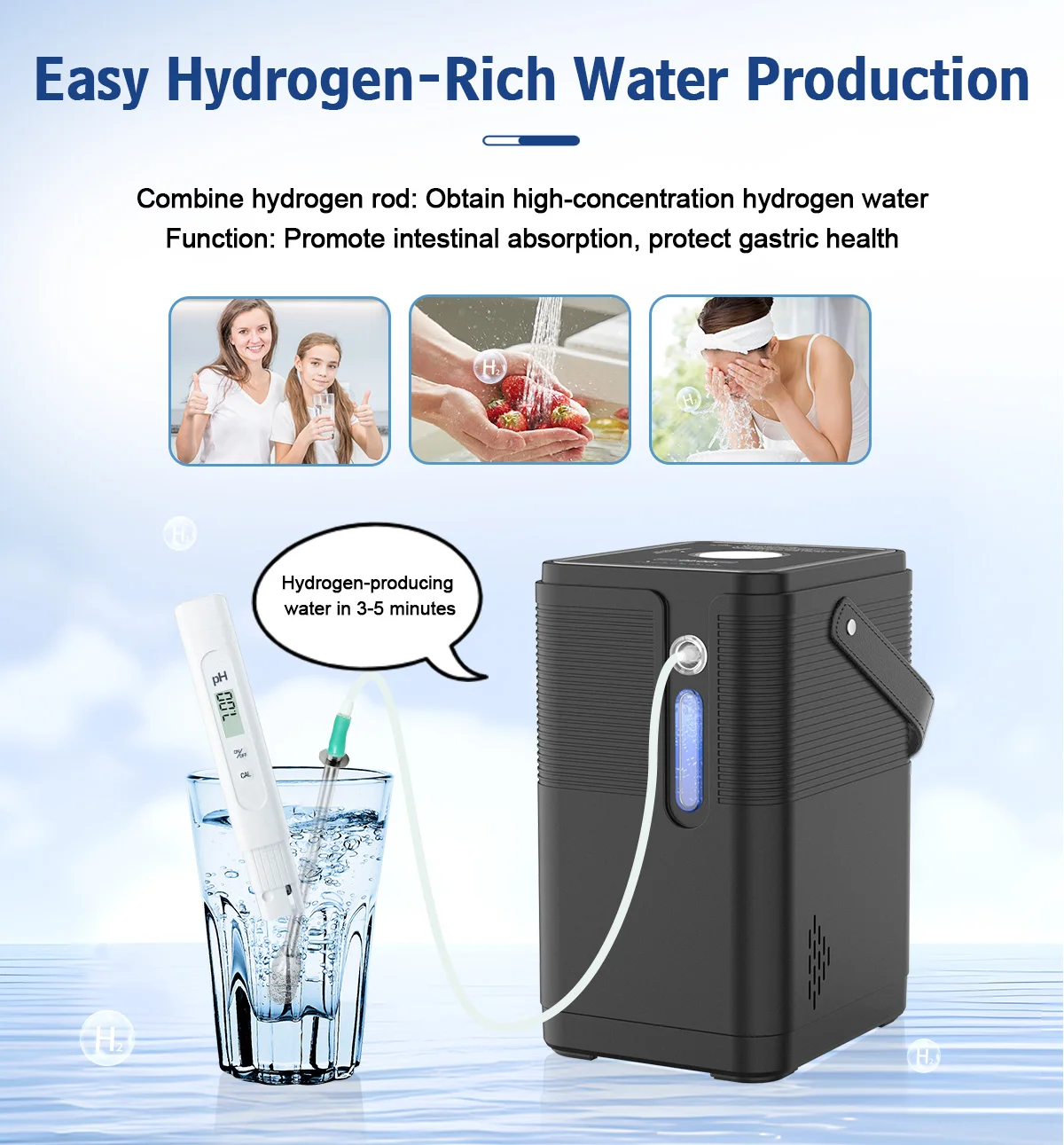 Suyzeko H2 Inhaler 200ML:Pure Hydrogen Water Generator Wodoru,Inhalator Wodorowy,Home Care Wellness,Free Portable Carry Bag