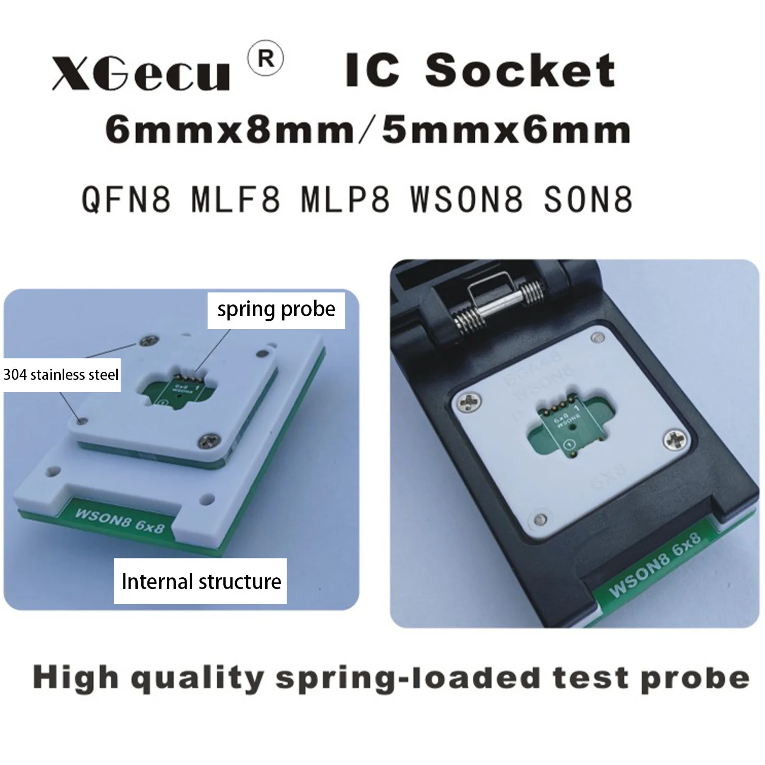XGecu QFN8 WSON8 DFN8 5X6 or 6X8 IC Socket universal adapter for SPI NAND NOR Flash MLF8 MLP8 SON8 with High-end Spring Probe