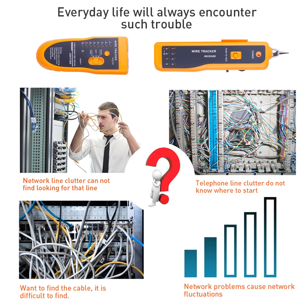 Network Cable Tester LAN Telephone Wire Tracker Diagnose Tone Tracer for STP UTP Cat5 Cat6 RJ45 RJ11 Detector Line Finder