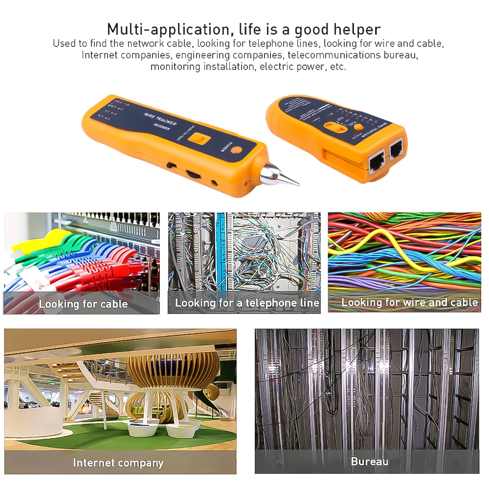 Network Cable Tester LAN Telephone Wire Tracker Diagnose Tone Tracer for STP UTP Cat5 Cat6 RJ45 RJ11 Detector Line Finder