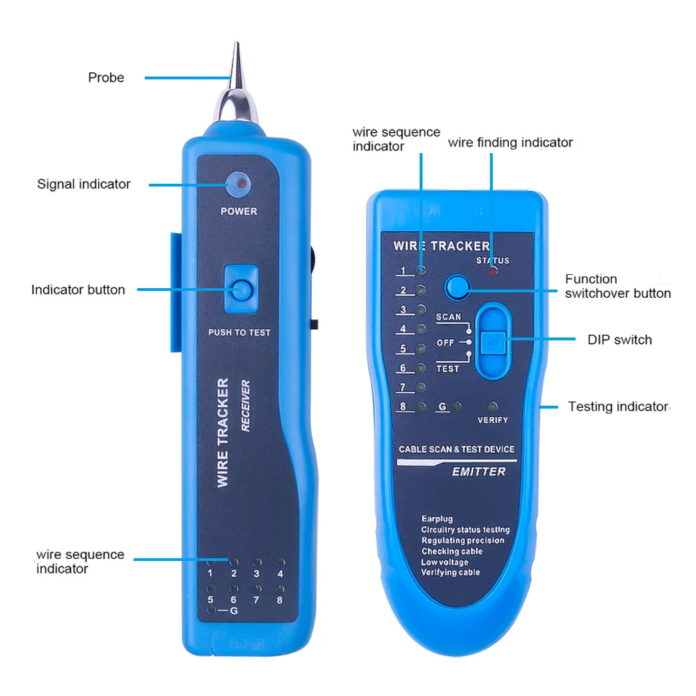 Network Cable Tester LAN Telephone Wire Tracker Diagnose Tone Tracer for STP UTP Cat5 Cat6 RJ45 RJ11 Detector Line Finder
