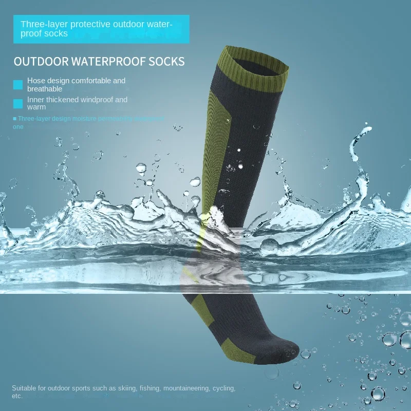 Knee High Waterproof Socks Hiking Wading Outdoor Camping Cycling Skiing Mountaineering Warm Long Knee High Waterproof Sock